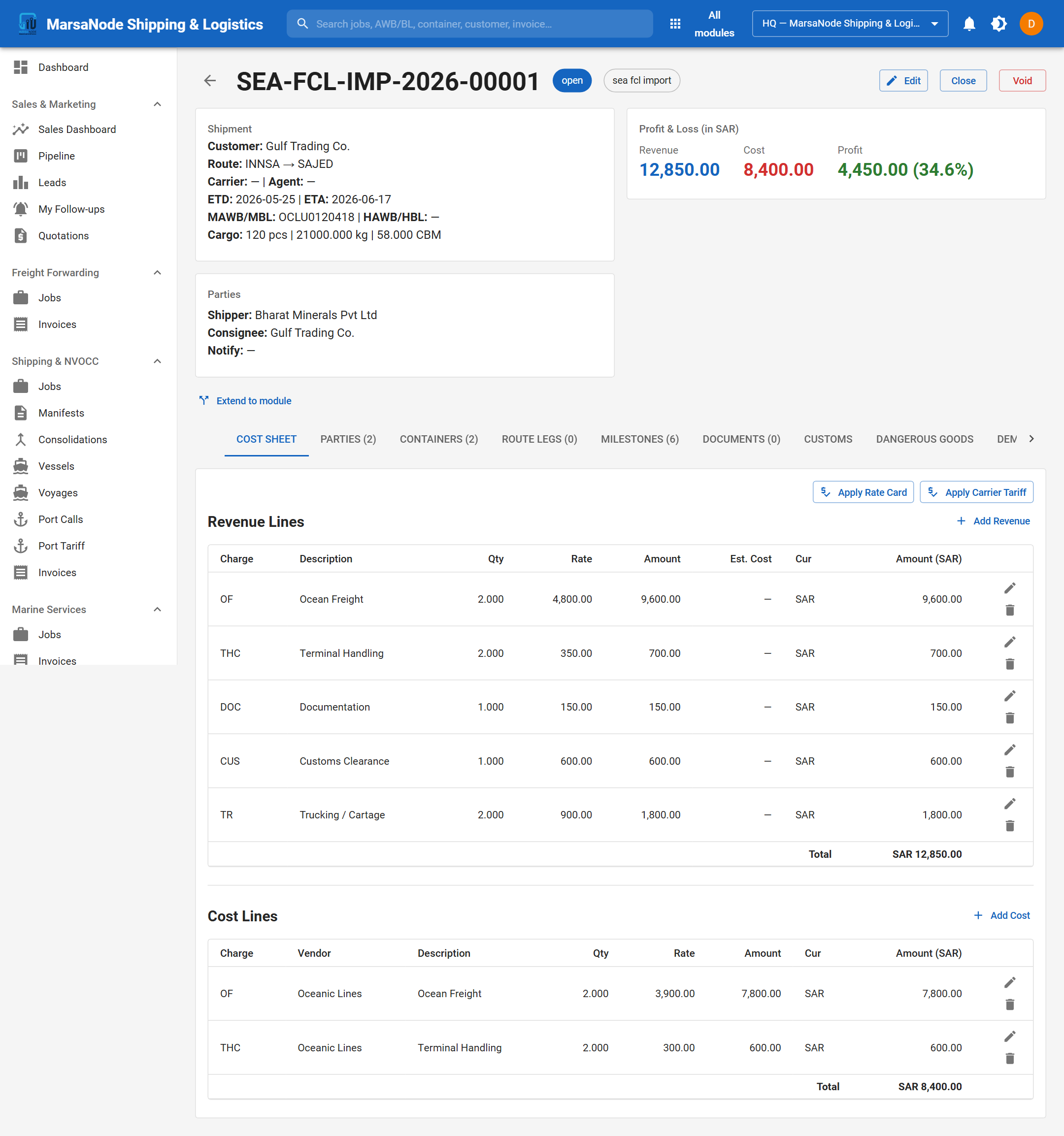Job file cost sheet